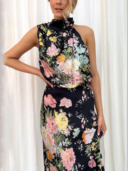 Variant image for Floral Halter Neck Maxi Dress for Women-5
